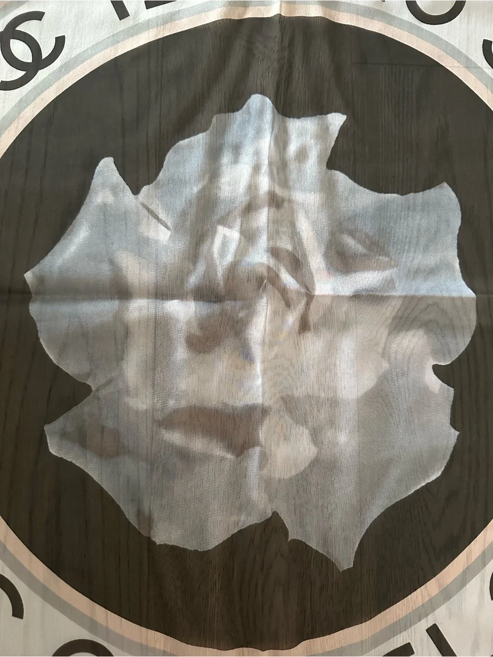CHANEL Camellia Logo Silk Chiffon Scarf 38x39 w/ Box